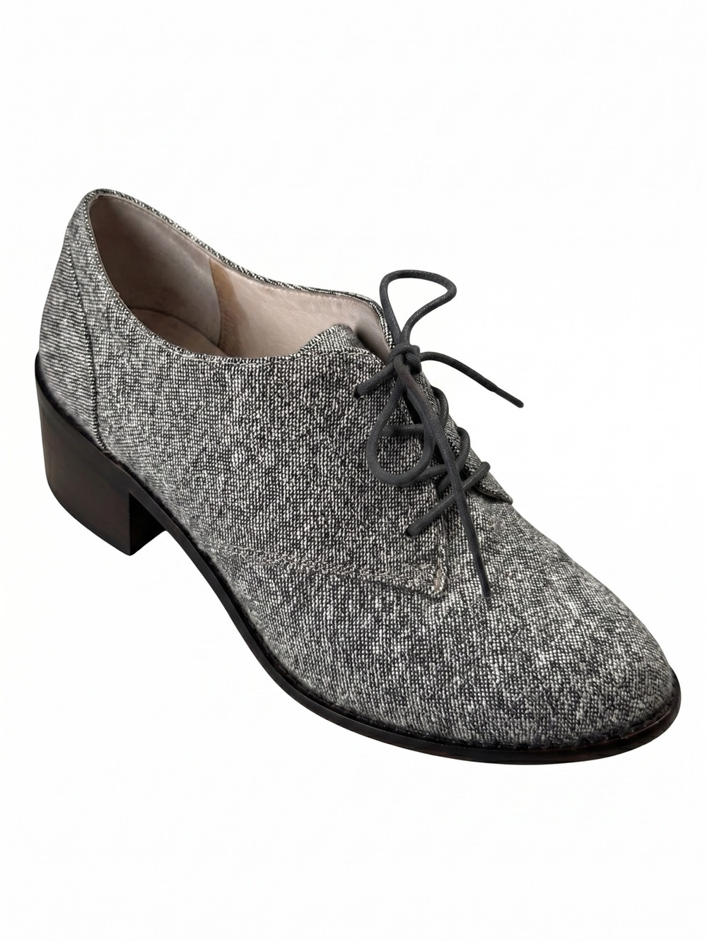 Louise et Cie Grey Tweed Fabric Lace Up Oxford Block Heel Pumps Size 8M - Picture 2 of 8